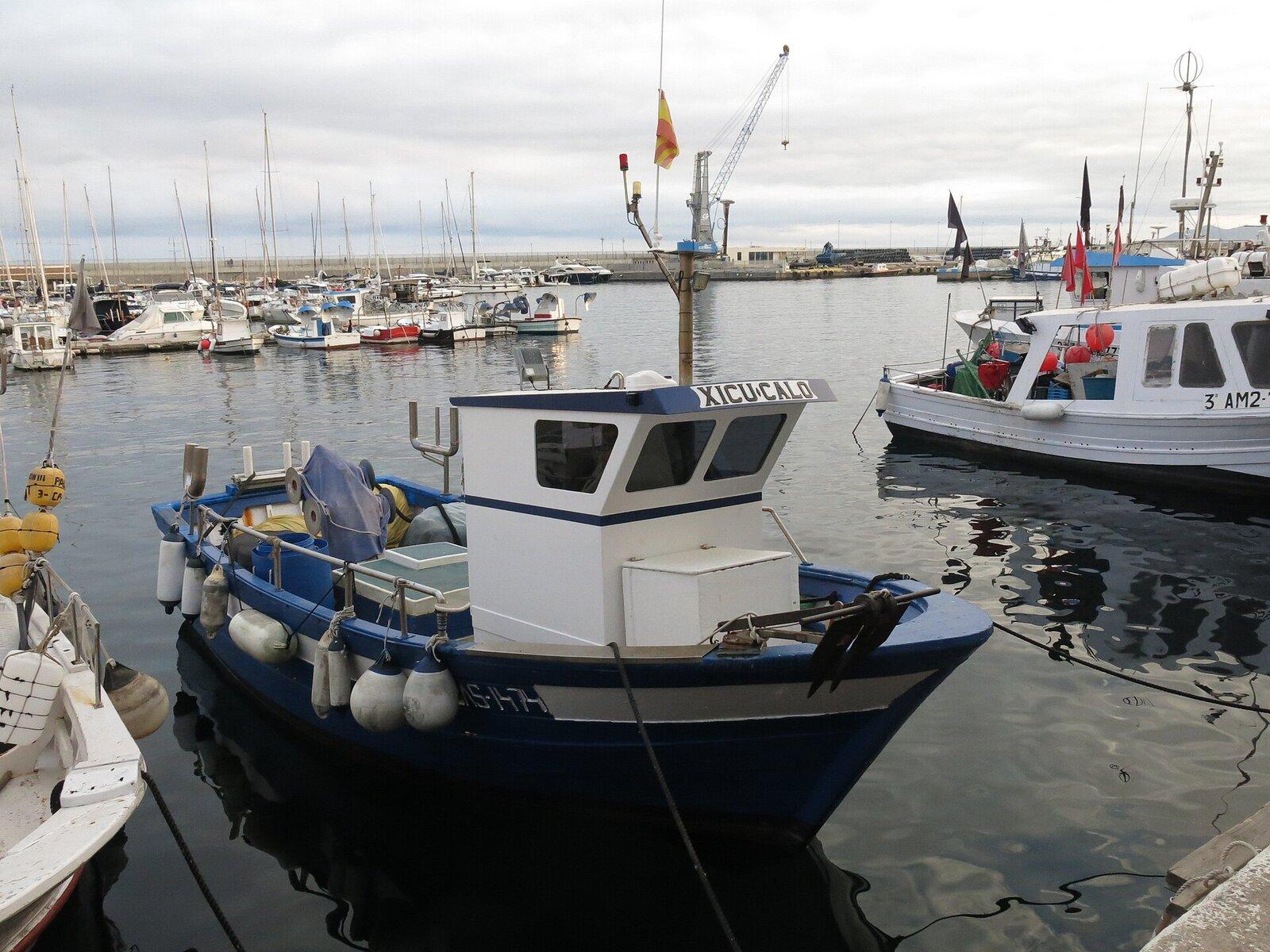 Small working fishing boats moored at the old quay in Palamós